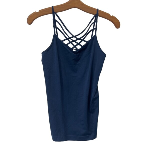 Yelete Tops - Yelete Cage Strap Tank Top Cami Camisole Navy Blue Seamless OS Womens Undershirt